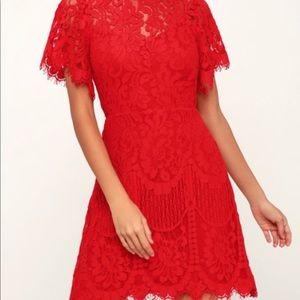 Lulus Pearson Red Lace Short Sleeve Dress